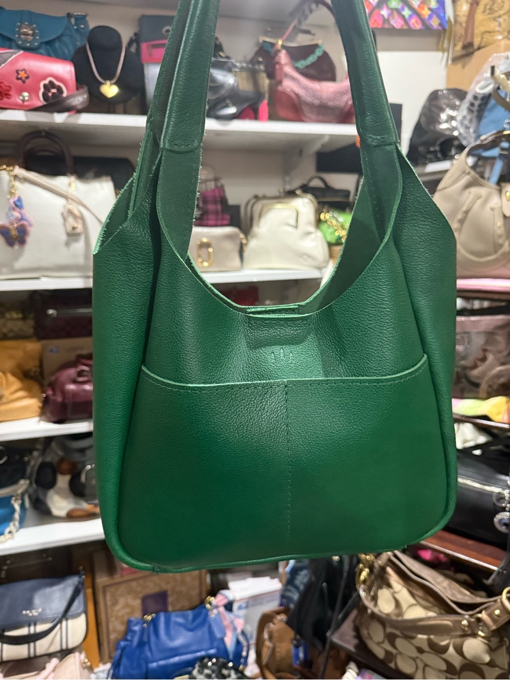 Portland hobo Classic Green Leather Tote Bag in large size